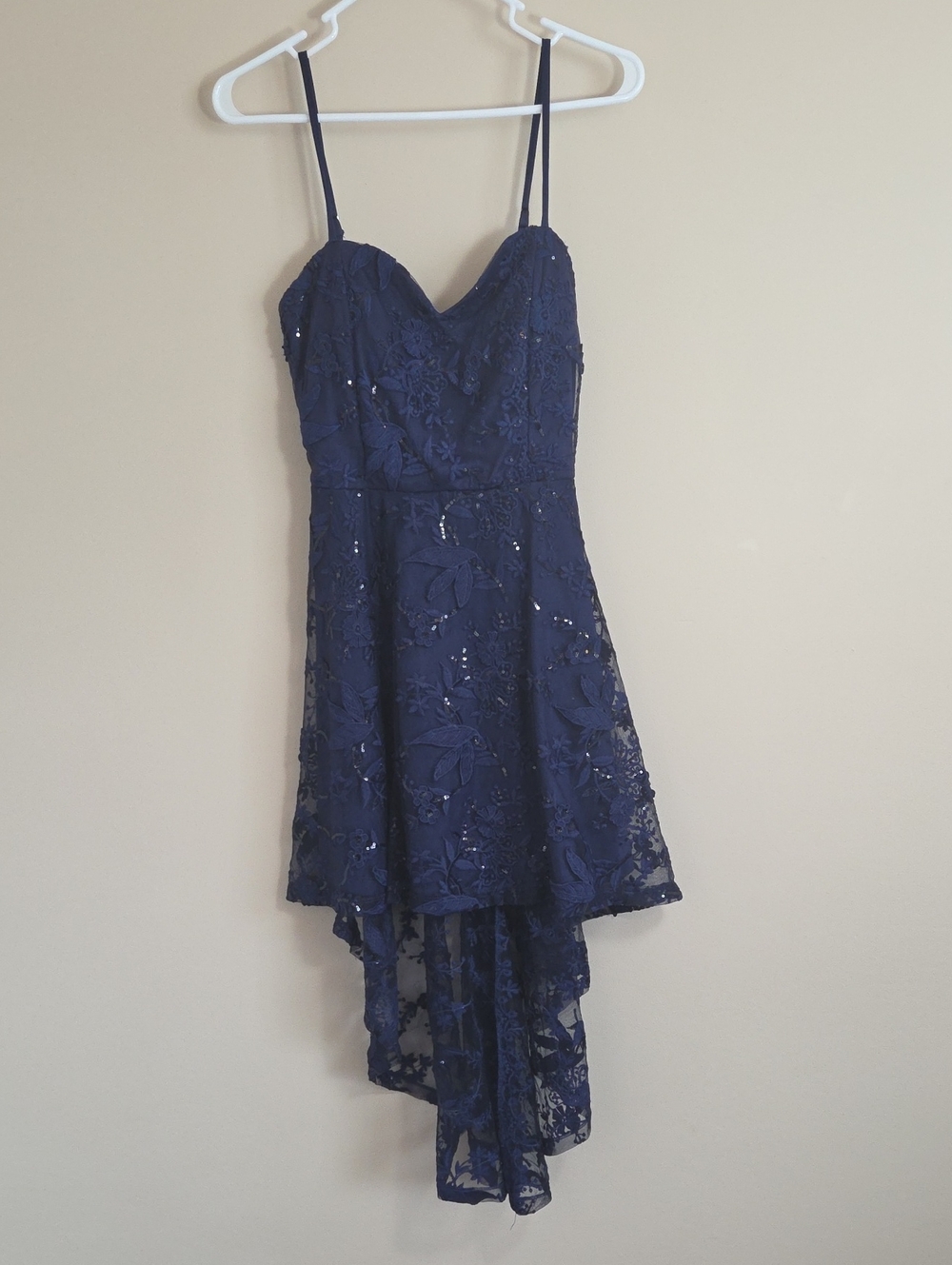 Charlotte Russe Navy Lace High-Low Spaghetti Strap Dress